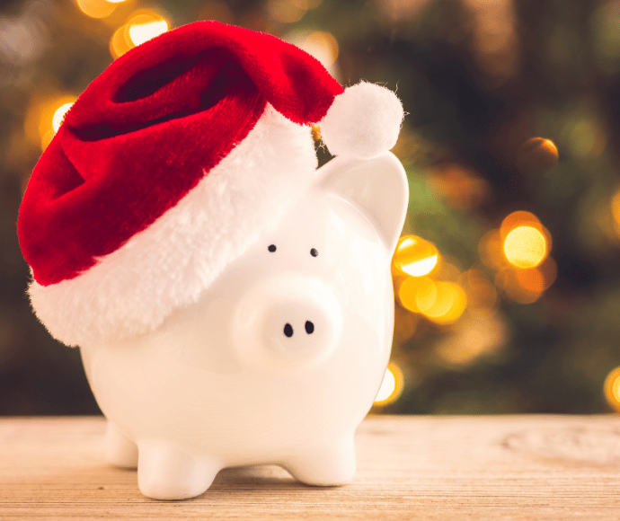 Piggy Bank wearing Santa Hat