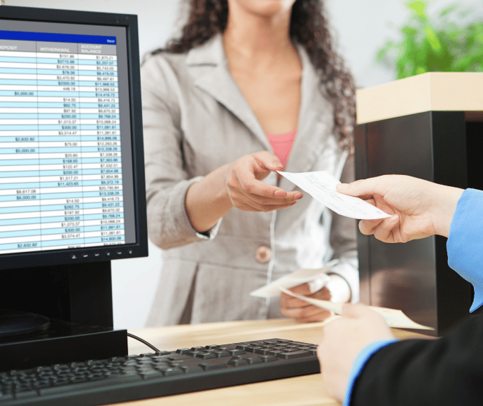 Woman transacting at bank