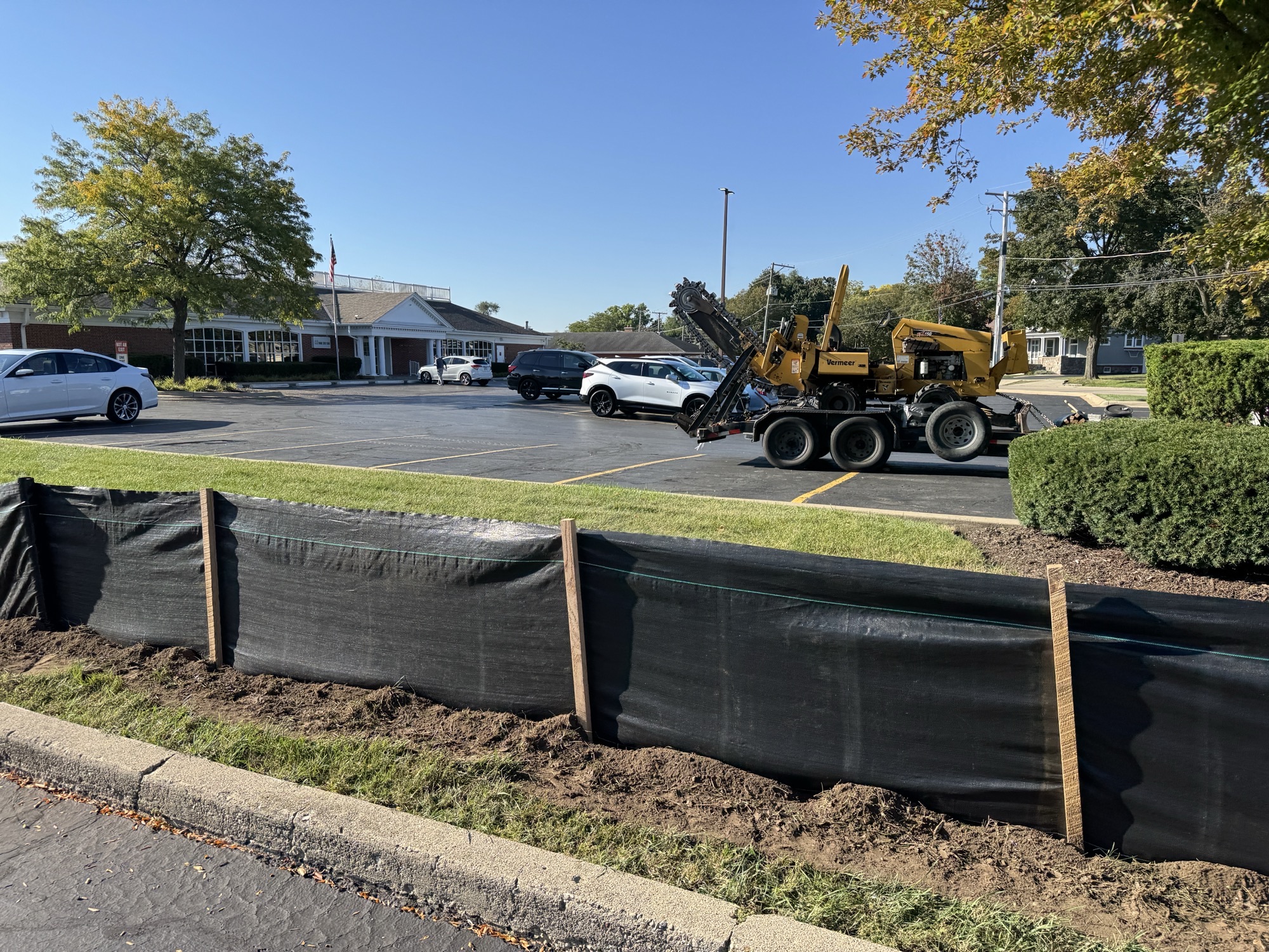 picture of silt fence installed as remodeling construction begins at 40 grant st Crystal Lake